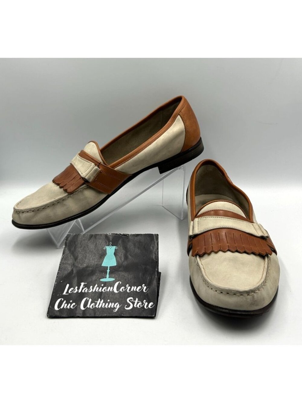 Bally Men’s Beige Tan Nabuck Leather Slip-On Fringe Loafer Shoes Size 10.5 3433